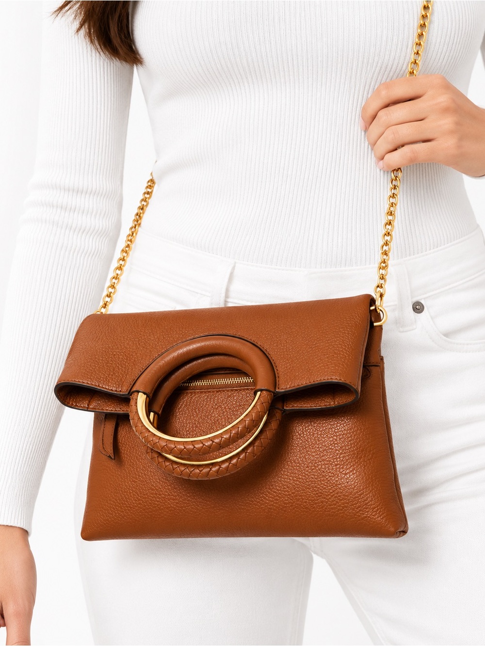 Michael Kors Rosie Medium Foldover Ring Crossbody NWOT Pebbled Leather